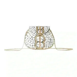 Ramla Porte-Moi Mosaics Handmade Designer Bag White And Gold Clutch Or Crossbody